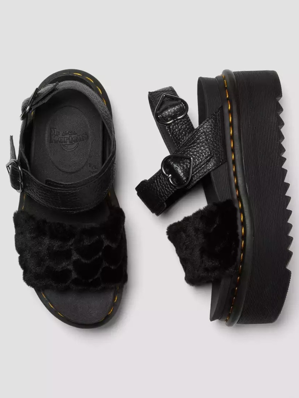 Dr. Martens Black Faux Fur Platform Sandals